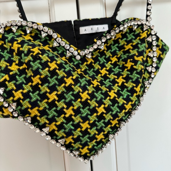 AREA NYC ✨GREEN TWEED CRYSTAL HEART TOP - Picture 9 of 15